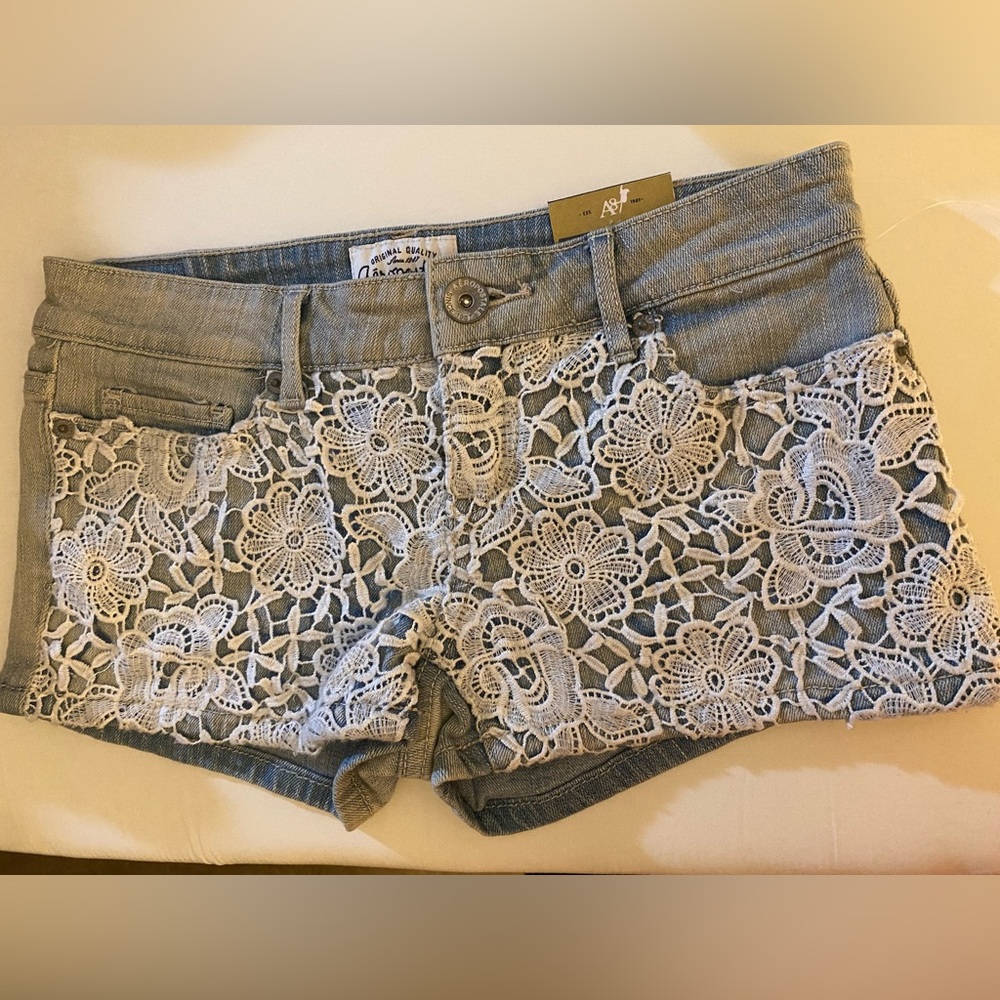 Aeropostale Blue and White Jean Shorts with Lace Overlay